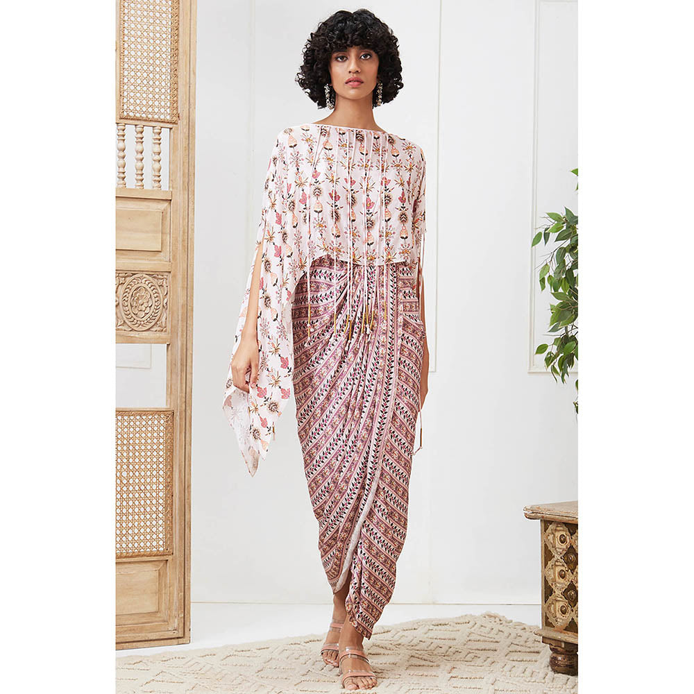 Soup by Sougat Paul Tabriz Off White Floral Maxi Dress with Cape (Set of 2)