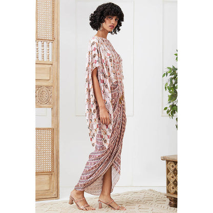 Soup by Sougat Paul Tabriz Off White Floral Maxi Dress with Cape (Set of 2)