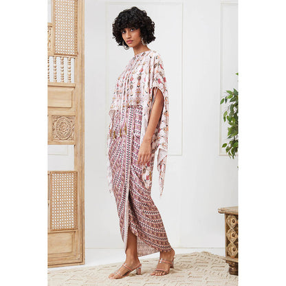 Soup by Sougat Paul Tabriz Off White Floral Maxi Dress with Cape (Set of 2)