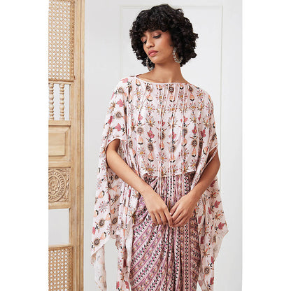 Soup by Sougat Paul Tabriz Off White Floral Maxi Dress with Cape (Set of 2)