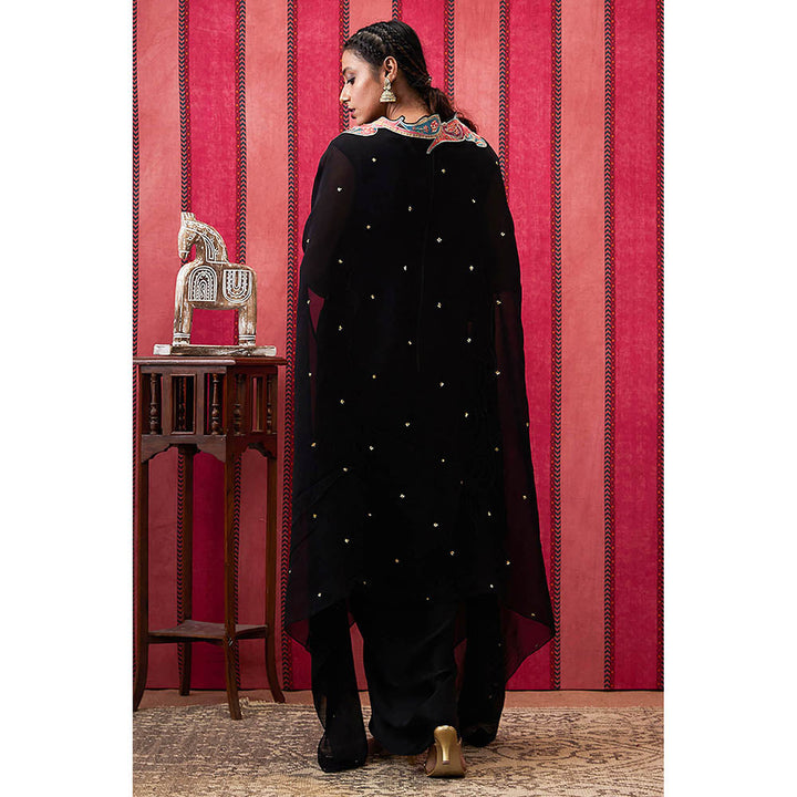 Soup by Sougat Paul Qala Black Paisley Maxi Dress with Cape (Set of 2)