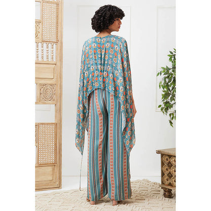 Soup by Sougat Paul Tabriz Turquoise Floral Jumpsuit with Belt (Set of 2)