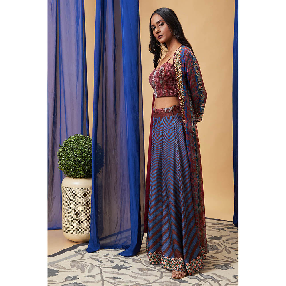 Soup by Sougat Paul Adah Multi-Color Printed Lehenga with Choli and Cape (Set of 3)