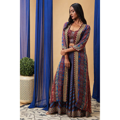 Soup by Sougat Paul Adah Multi-Color Printed Lehenga with Choli and Cape (Set of 3)