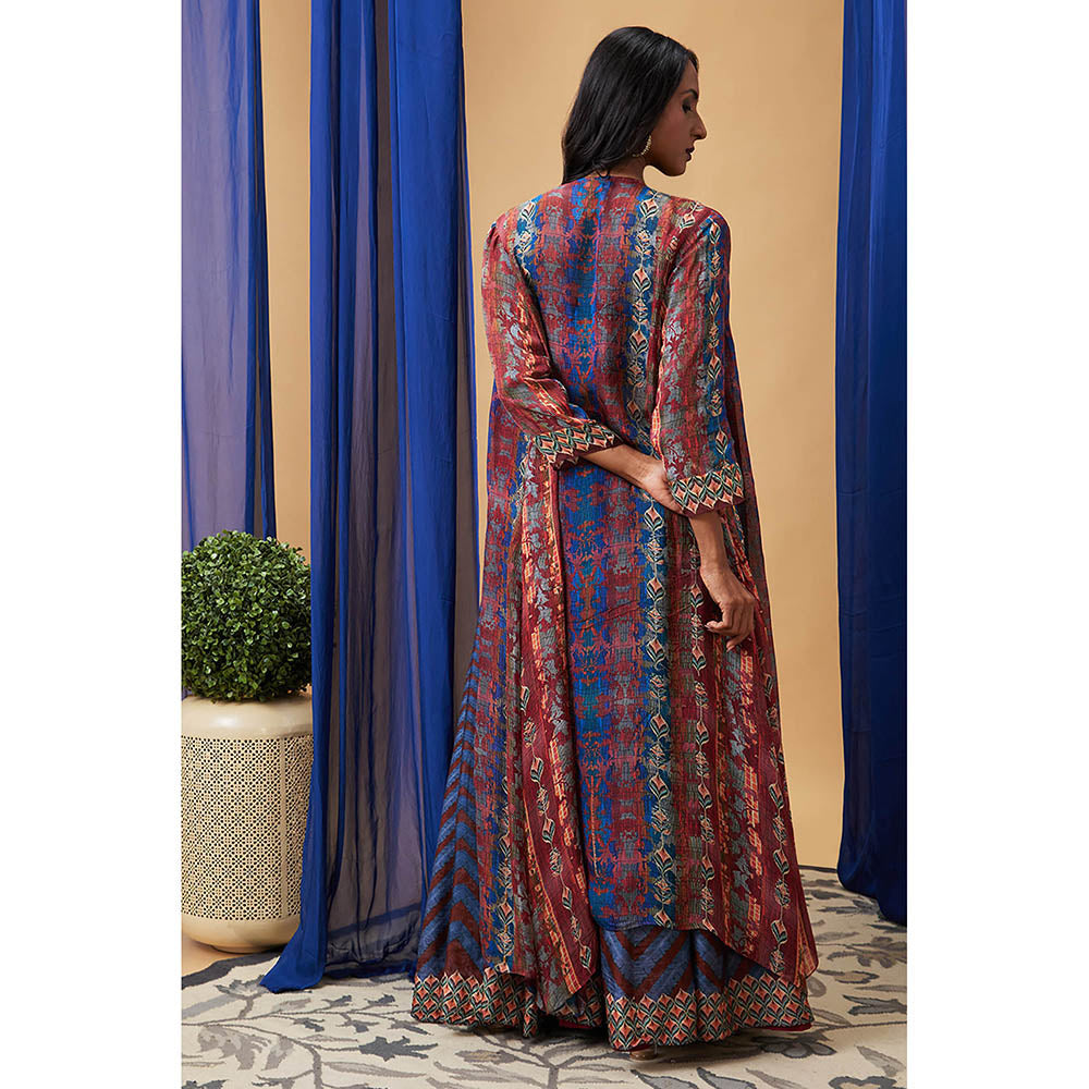Soup by Sougat Paul Adah Multi-Color Printed Lehenga with Choli and Cape (Set of 3)