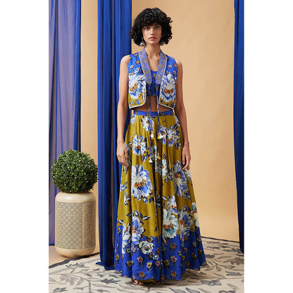 Soup by Sougat Paul Tasnim Multi-Color Floral Crop Top with Skirt and Jacket (Set of 3)