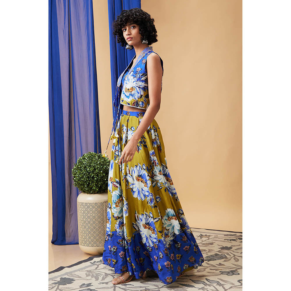 Soup by Sougat Paul Tasnim Multi-Color Floral Crop Top with Skirt and Jacket (Set of 3)