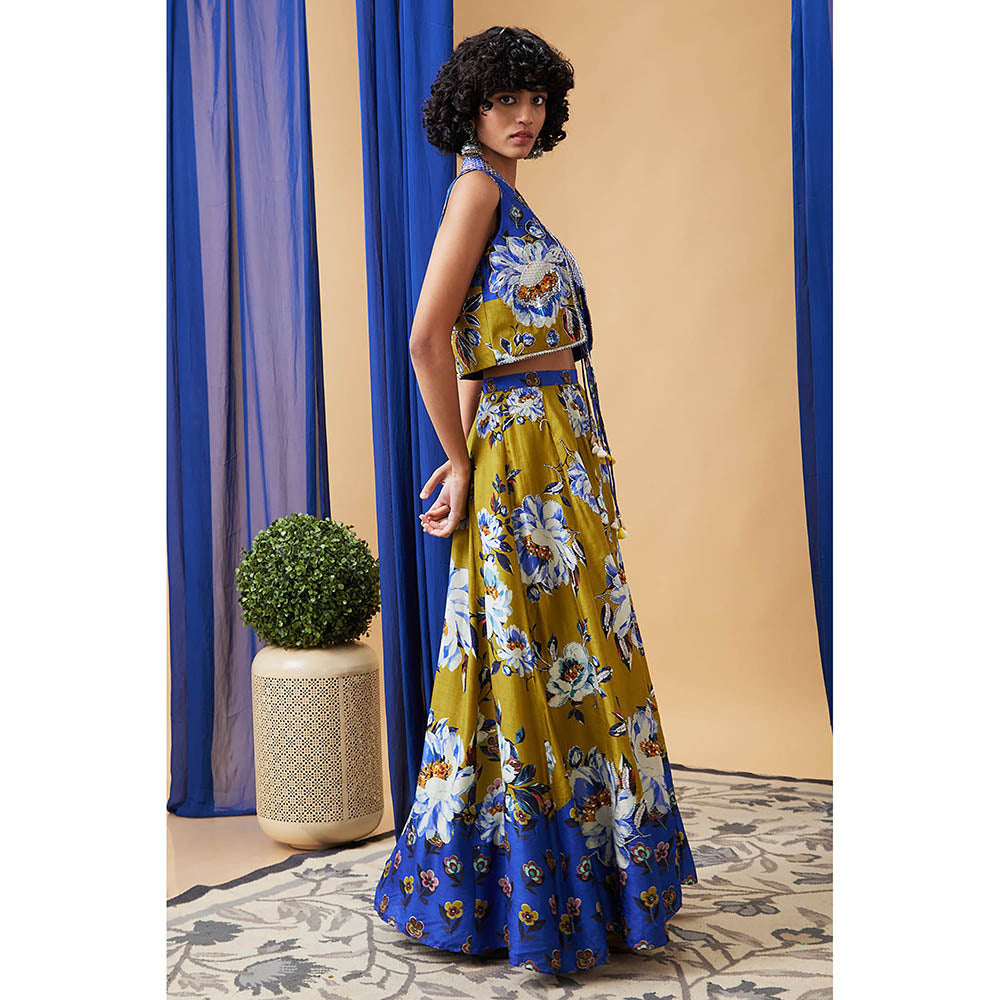 Soup by Sougat Paul Tasnim Multi-Color Floral Crop Top with Skirt and Jacket (Set of 3)