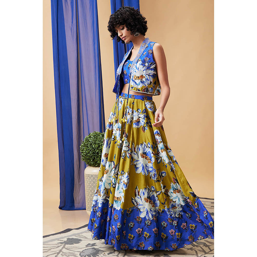 Soup by Sougat Paul Tasnim Multi-Color Floral Crop Top with Skirt and Jacket (Set of 3)