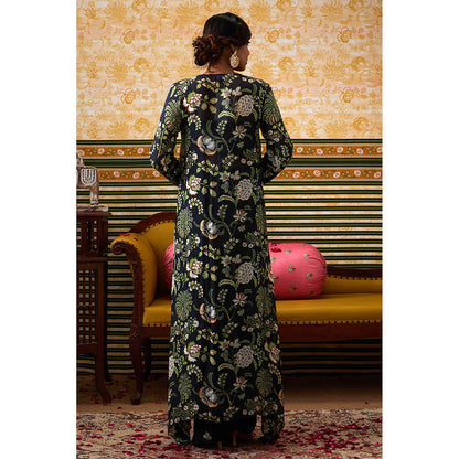 Soup by Sougat Paul Mehr Navy Blue Floral Bustier with Skirt and Jacket (Set of 3)