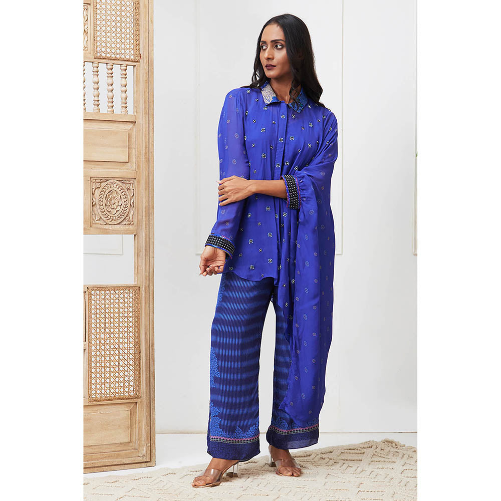 Soup by Sougat Paul Zaynab Blue Embroidered Co-Ord (Set of 2)