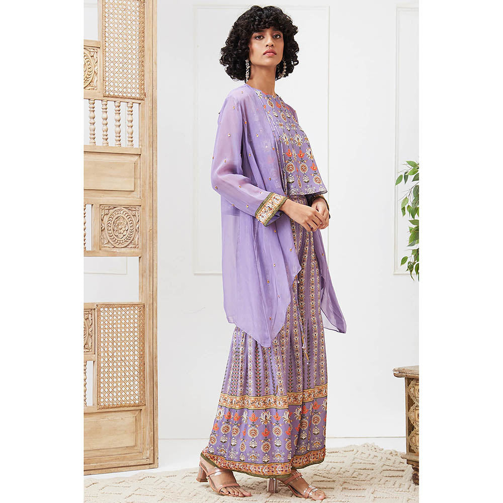 Soup by Sougat Paul Tabriz Lavender Floral Top with Sharara and Jacket (Set of 3)