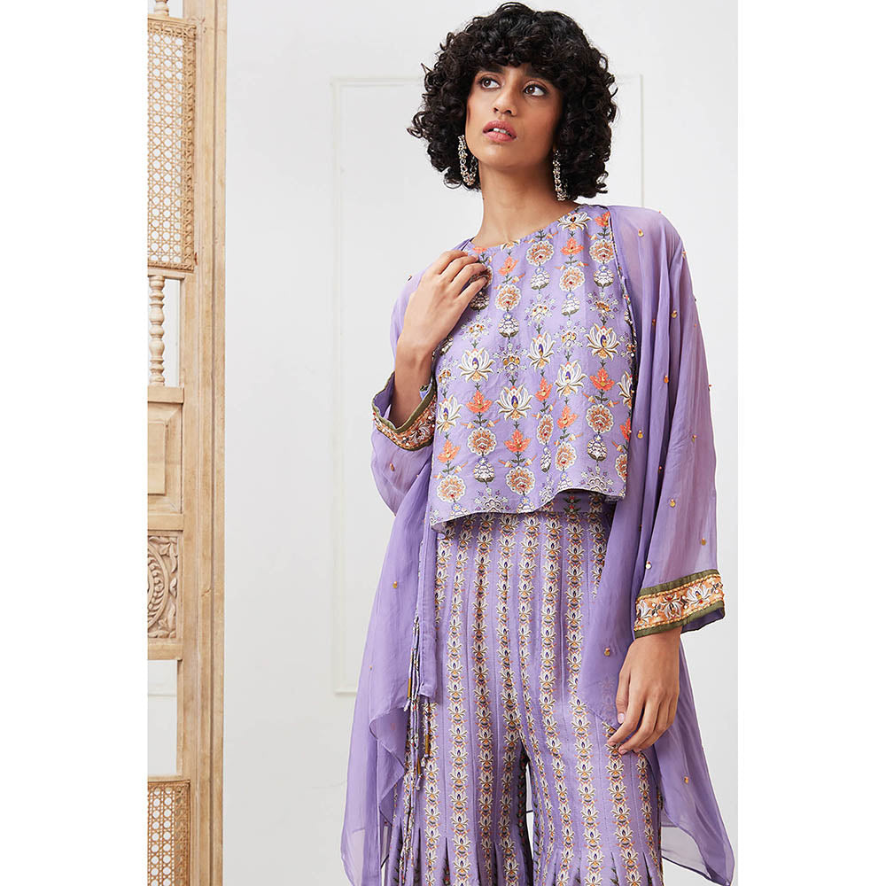 Soup by Sougat Paul Tabriz Lavender Floral Top with Sharara and Jacket (Set of 3)