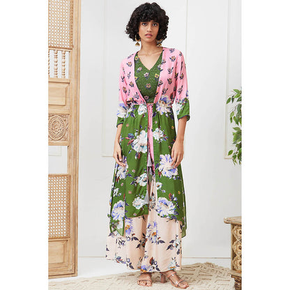 Soup by Sougat Paul Tasnim Multi-Color Floral Top with Sharara and Jacket (Set of 3)