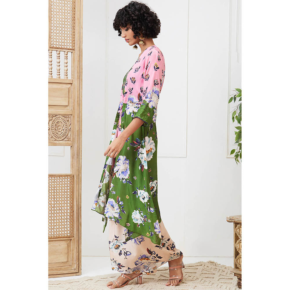 Soup by Sougat Paul Tasnim Multi-Color Floral Top with Sharara and Jacket (Set of 3)