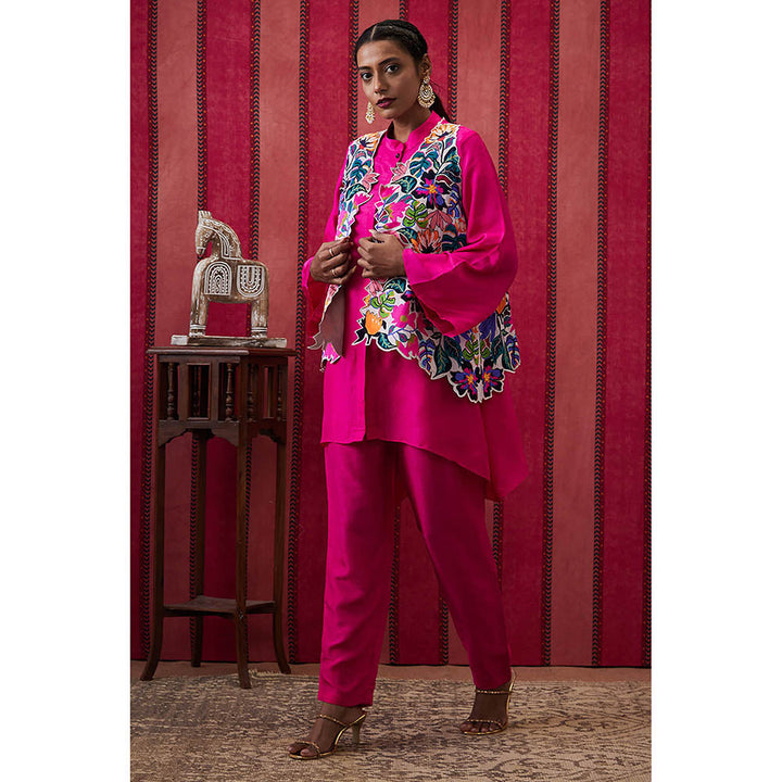 Soup by Sougat Paul Zinnia Pink Floral Top with Pant and Jacket (Set of 3)