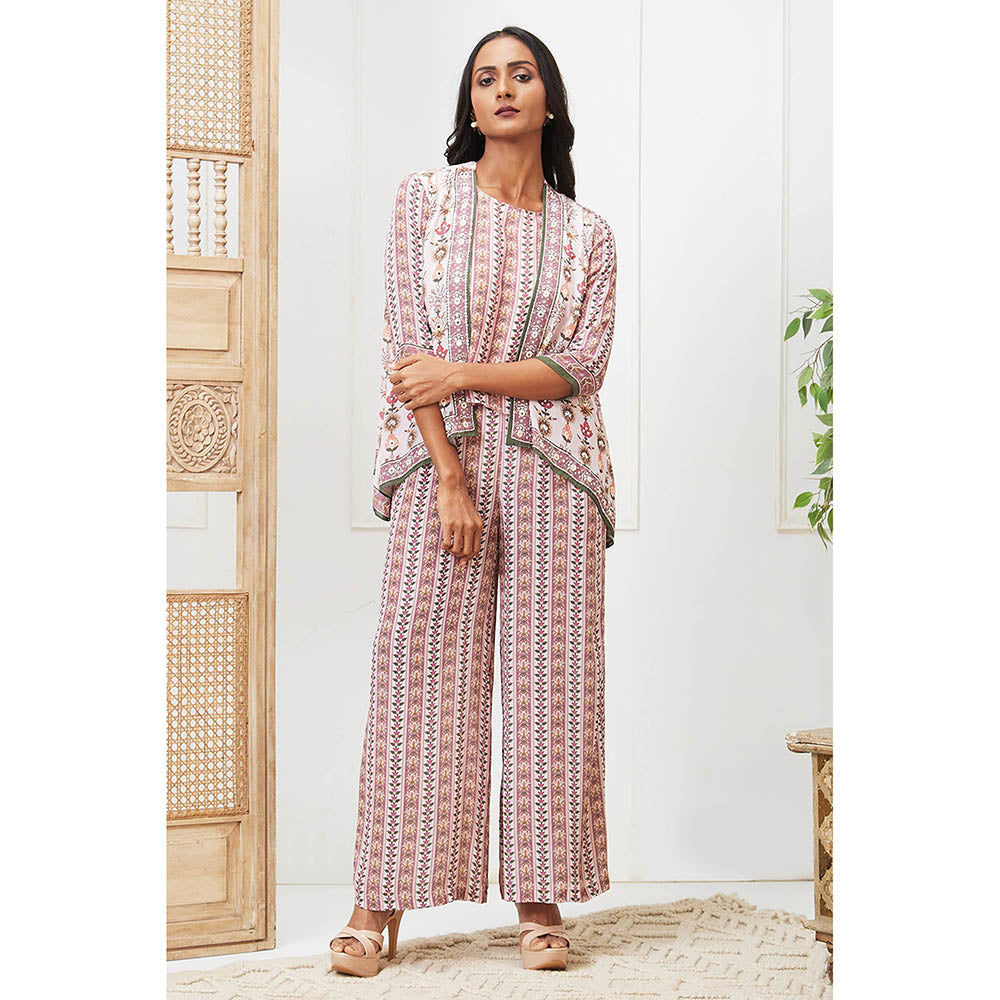 Soup by Sougat Paul Tabriz Off White Floral Top with Palazzo and Jacket (Set of 3)