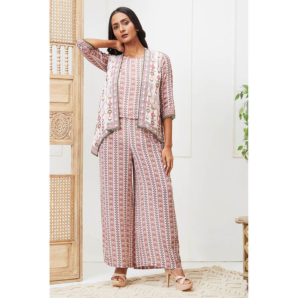 Soup by Sougat Paul Tabriz Off White Floral Top with Palazzo and Jacket (Set of 3)