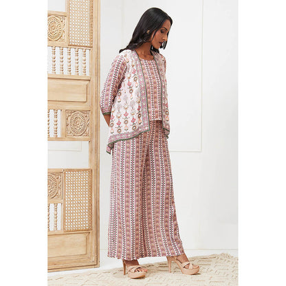 Soup by Sougat Paul Tabriz Off White Floral Top with Palazzo and Jacket (Set of 3)