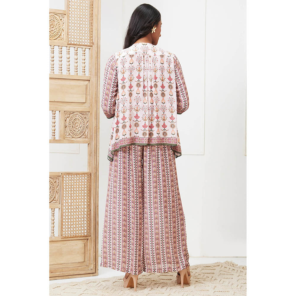 Soup by Sougat Paul Tabriz Off White Floral Top with Palazzo and Jacket (Set of 3)