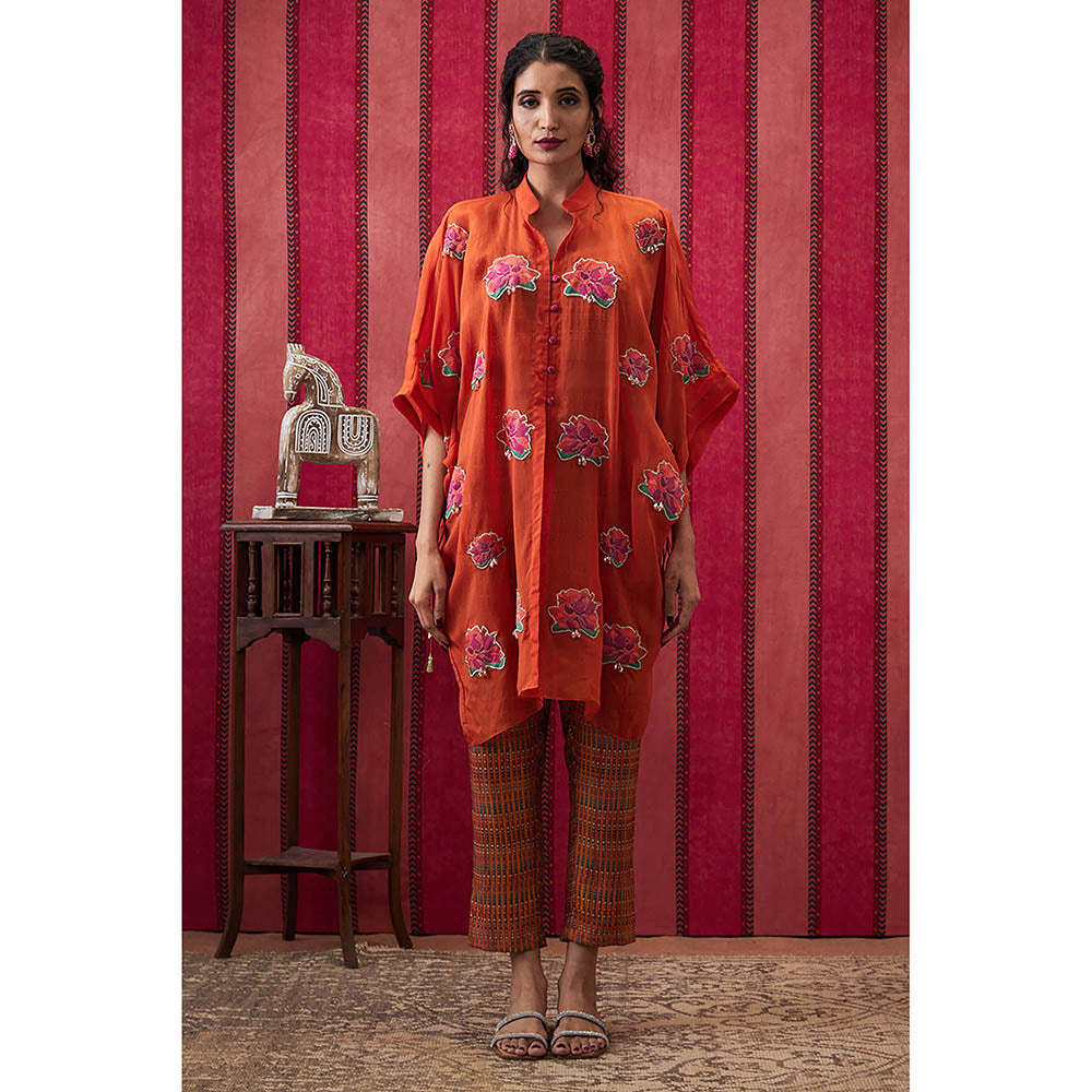 Soup by Sougat Paul Adah Orange Floral Crop Top with Pant and Jacket (Set of 3)