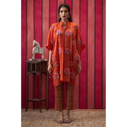 Soup by Sougat Paul Adah Orange Floral Crop Top with Pant and Jacket (Set of 3)