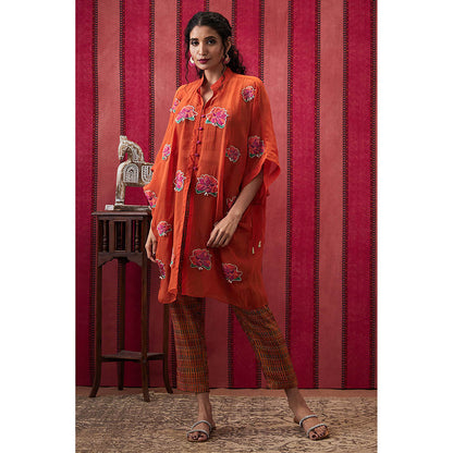 Soup by Sougat Paul Adah Orange Floral Crop Top with Pant and Jacket (Set of 3)