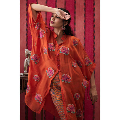 Soup by Sougat Paul Adah Orange Floral Crop Top with Pant and Jacket (Set of 3)