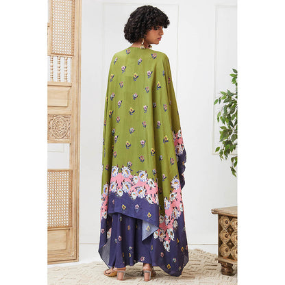Soup by Sougat Paul Tasnim Green Floral Crop Top with Palazzo and Jacket (Set of 3)