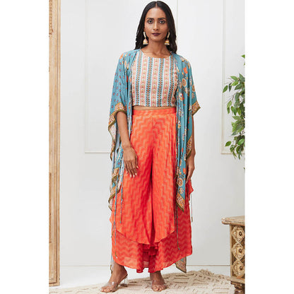 Soup by Sougat Paul Tabriz Multi-Color Floral Crop Top with Palazzo and Jacket (Set of 3)