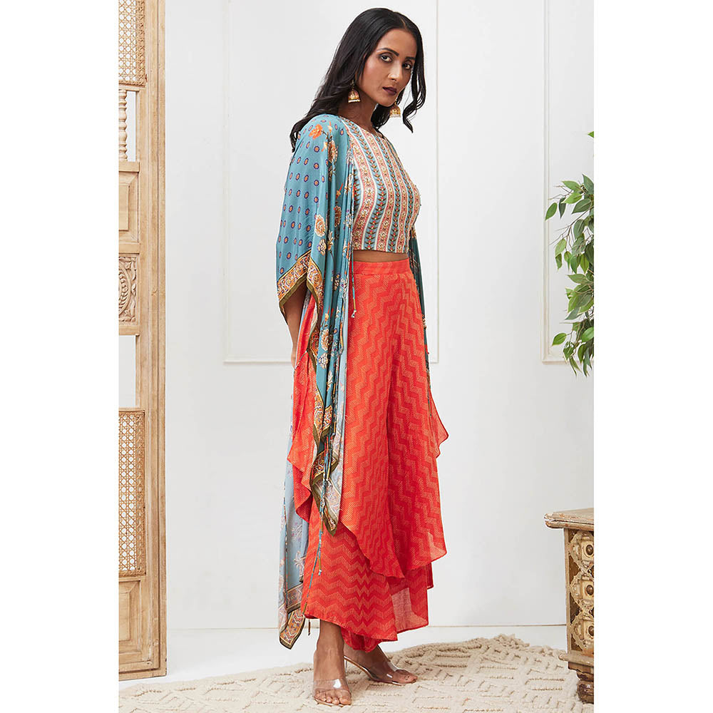 Soup by Sougat Paul Tabriz Multi-Color Floral Crop Top with Palazzo and Jacket (Set of 3)