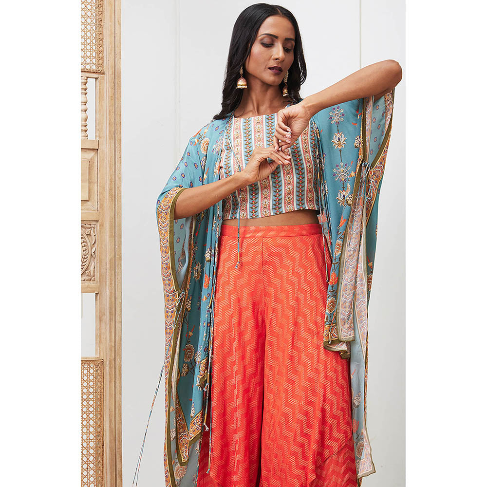 Soup by Sougat Paul Tabriz Multi-Color Floral Crop Top with Palazzo and Jacket (Set of 3)