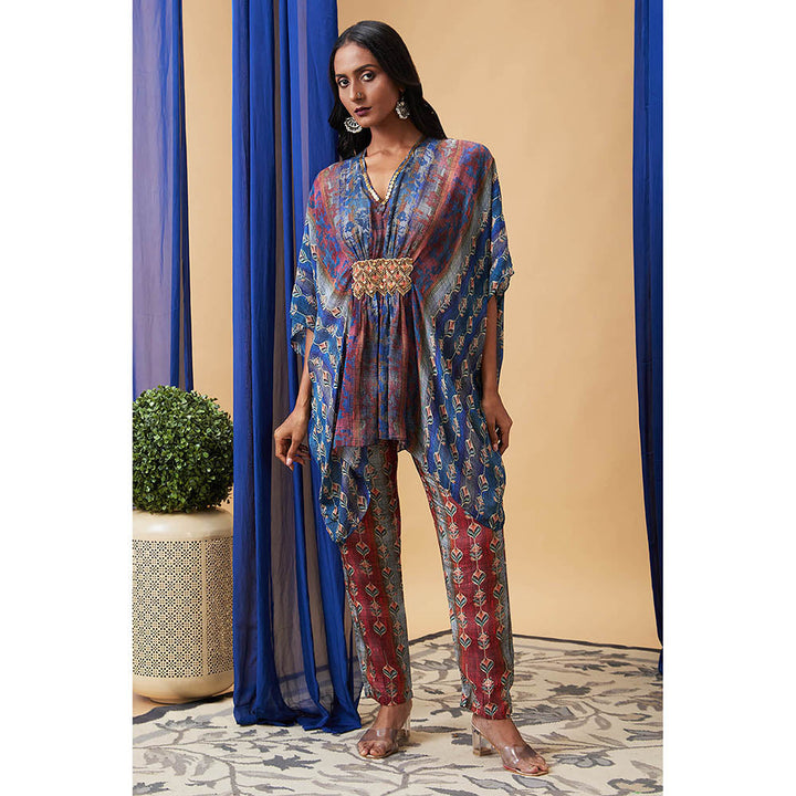 Soup by Sougat Paul Adah Blue Printed Kaftan with Pant (Set of 2)