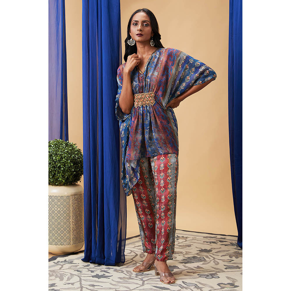 Soup by Sougat Paul Adah Blue Printed Kaftan with Pant (Set of 2)