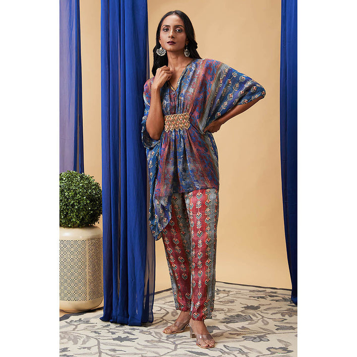 Soup by Sougat Paul Adah Blue Printed Kaftan with Pant (Set of 2)