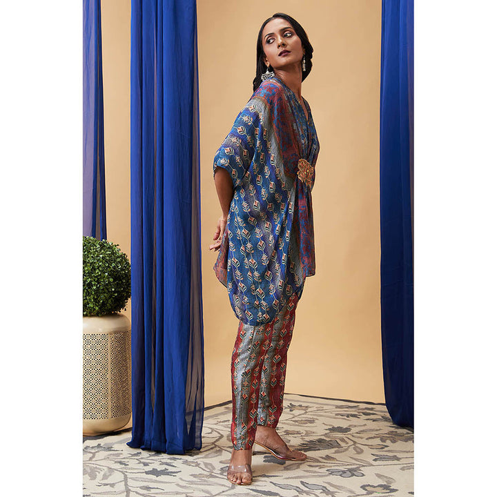 Soup by Sougat Paul Adah Blue Printed Kaftan with Pant (Set of 2)