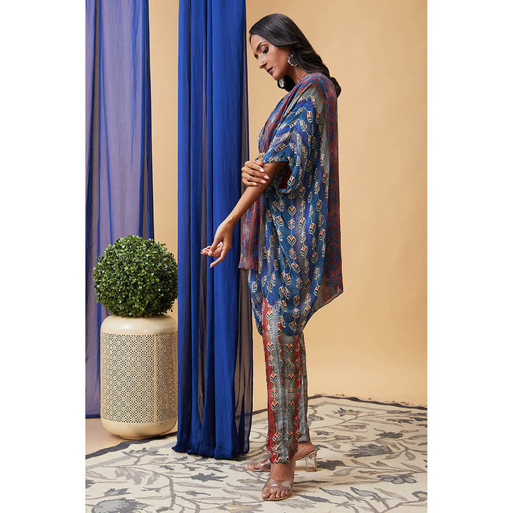 Soup by Sougat Paul Adah Blue Printed Kaftan with Pant (Set of 2)