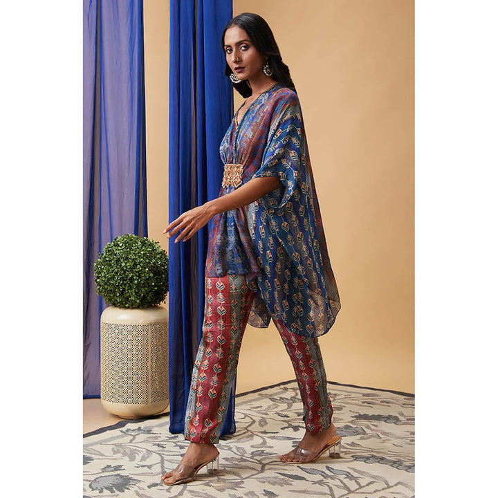 Soup by Sougat Paul Adah Blue Printed Kaftan with Pant (Set of 2)