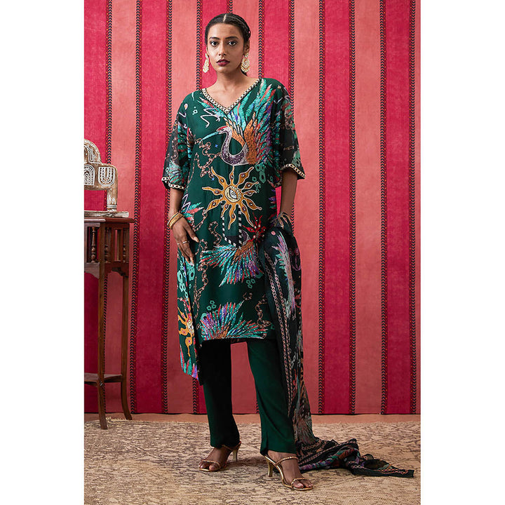 Soup by Sougat Paul Aisha Green Floral Kurta with Pant and Dupatta (Set of 3)