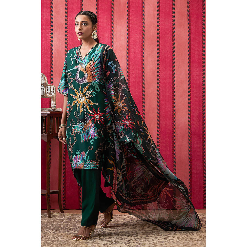 Soup by Sougat Paul Aisha Green Floral Kurta with Pant and Dupatta (Set of 3)