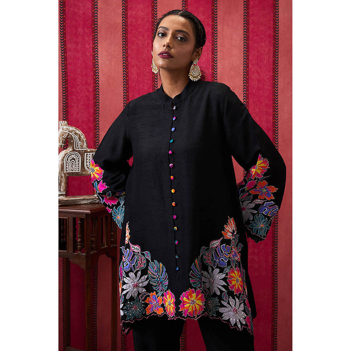 Soup by Sougat Paul Zinnia Black Floral Kurta with Pant (Set of 2)