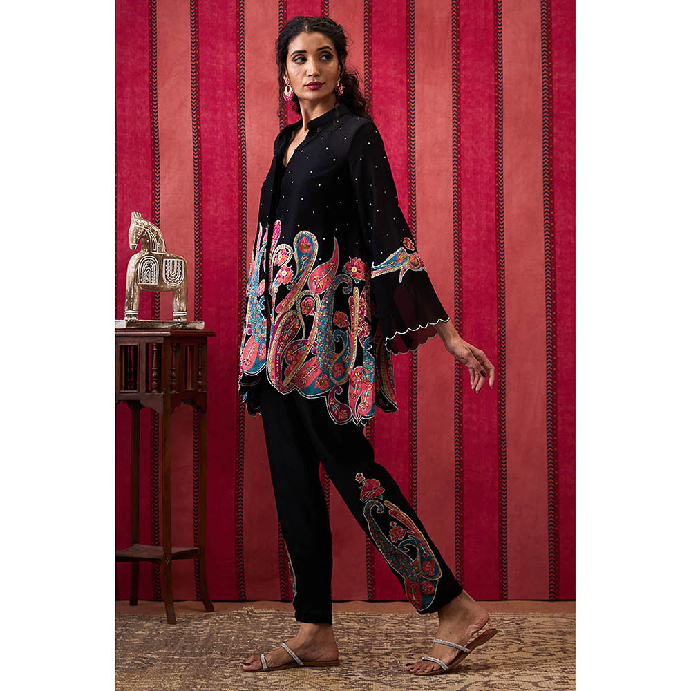 Soup by Sougat Paul Qala Black Paisley Kurta with Pant (Set of 2)