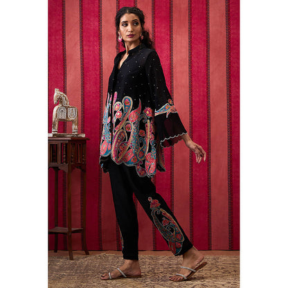 Soup by Sougat Paul Qala Black Paisley Kurta with Pant (Set of 2)