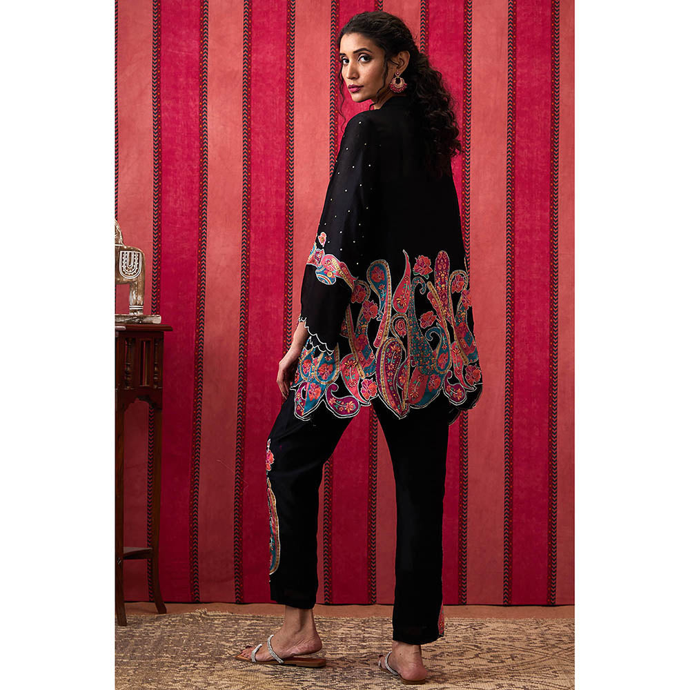 Soup by Sougat Paul Qala Black Paisley Kurta with Pant (Set of 2)