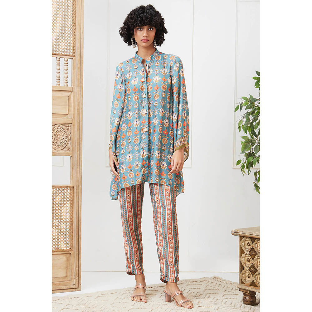 Soup by Sougat Paul Tabriz Blue Floral Kurta with Pant (Set of 2)