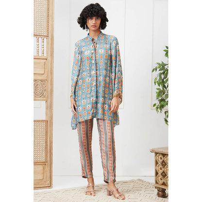 Soup by Sougat Paul Tabriz Blue Floral Kurta with Pant (Set of 2)