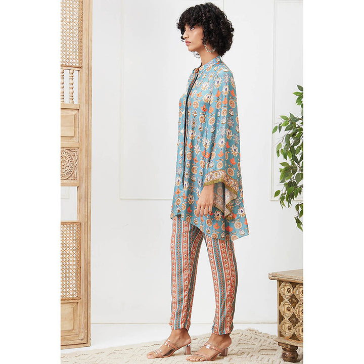 Soup by Sougat Paul Tabriz Blue Floral Kurta with Pant (Set of 2)