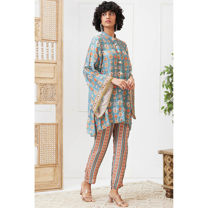 Soup by Sougat Paul Tabriz Blue Floral Kurta with Pant (Set of 2)