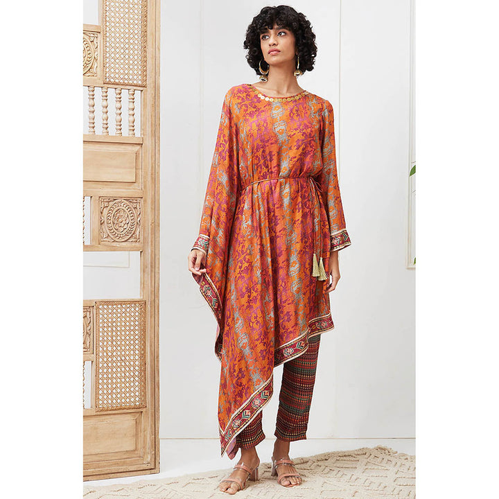 Soup by Sougat Paul Adah Orange Printed Kurta with Pant (Set of 2)