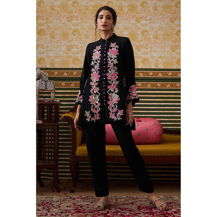 Soup by Sougat Paul Mehr Black Floral Kurta with Pant (Set of 2)